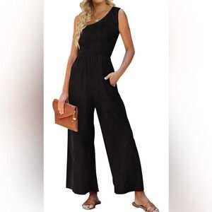 ZCSIA Smocked One Shoulder Jumpsuit  Size Large. Black EUC